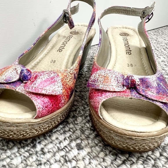 Rieker Remonte pink purple red silver wedge heel leather sandals 38 - Picture 6 of 13